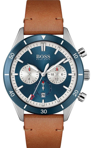 Hugo Boss Santiago Chronograph Blue Dial Brown Leather Strap Watch for Men - 1513860