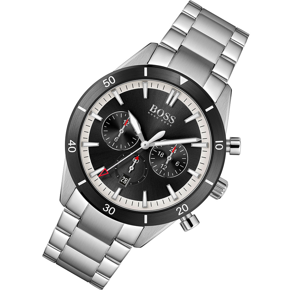 Hugo Boss Santiago Black Dial Silver Steel Strap Watch for Men - 1513862