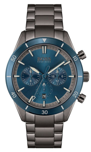 Hugo Boss Santiago Chronograph Blue Dial Grey Steel Strap Watch for Men - 1513863