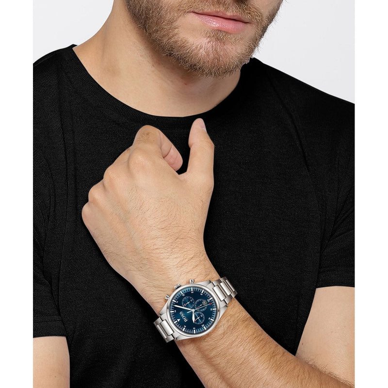 Hugo Boss Pioneer Blue Dial Silver Steel Strap Watch for Men - 1513867 Buy Now By Hugo Boss