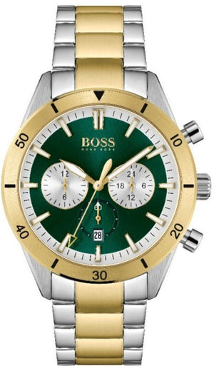 Hugo Boss Santiago Chronograph Green Dial Two Tone Steel Strap Watch for Men - 1513872
