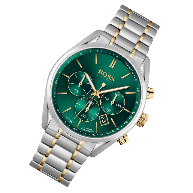 Hugo Boss Champion Chronograph Green Dial Two Tone Steel Strap Watch for Men - 1513878 Buy Now By Hugo Boss