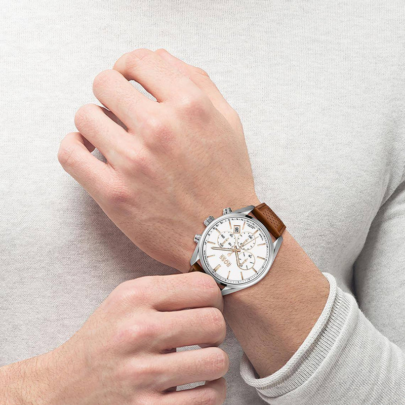 Hugo Boss Champion White Dial Brown Leather Strap Watch for Men - 1513879 Buy Now By Hugo Boss