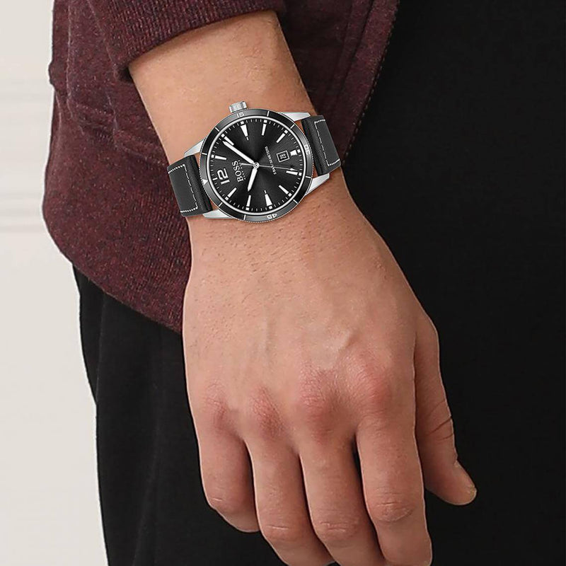 Hugo Boss Grandmaster Chronograph Black Dial Black Leather Strap Watch for Men - 1513881 Buy Now By Hugo Boss