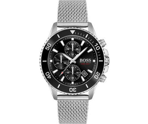 Hugo Boss Admiral Chronograph Black Dial Silver Mesh Bracelet Watch for Men - 1513904