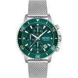 Hugo Boss Admiral Chronograph Green Dial Silver Mesh Bracelet Watch for Men - 1513905
