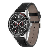 Hugo Boss Allure Chronograph Black Dial Black Leather Strap Watch for Men - 1513920