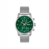 Hugo Boss Skymaster Chronograph Green Dial Silver Mesh Bracelet Watch for Men - 1513938