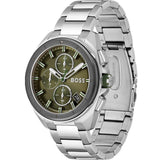 Hugo Boss Volane Chronograph Green Dial Silver Steel Strap Watch for Men - 1513951