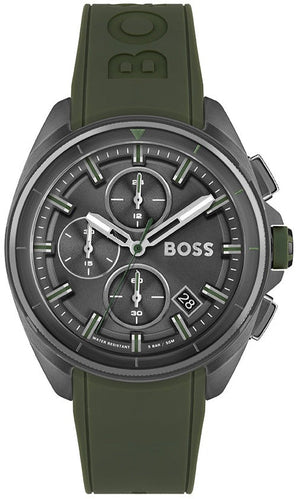 Hugo Boss Volane Chronograph Grey Dial Green Silicone Strap Watch For Men - 1513952