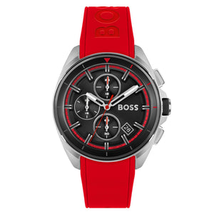 Hugo Boss Volane Chronograph Black Dial Red Rubber Strap Watch for Men - 1513959