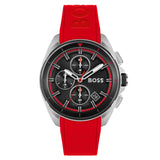 Hugo Boss Volane Chronograph Black Dial Red Rubber Strap Watch for Men - 1513959