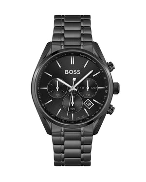 Hugo Boss Champion Chronograph Black Dial Black Steel Strap Watch for Men - 1513960
