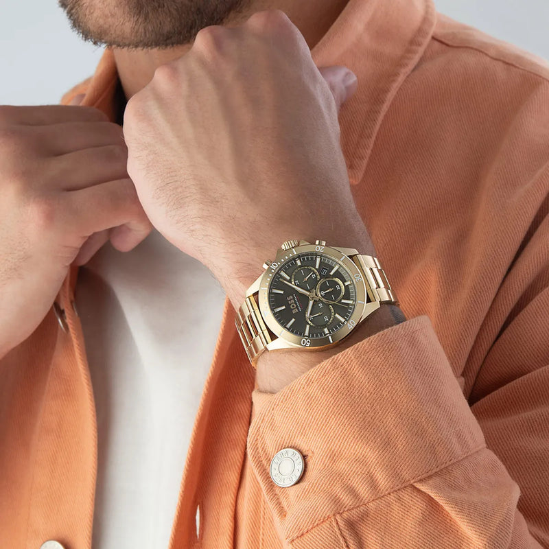 Hugo Boss Troper Chronograph Green Dial Gold Steel Strap Watch For Men - 1514059 Buy Now By Hugo Boss