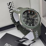 Shop Hugo Boss Velocity Chronograph Green Dial Green Rubber Strap Watch For Men - 1514060 in USA
