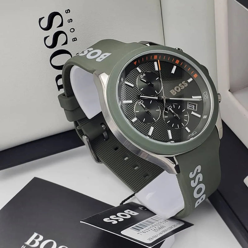Shop Hugo Boss Velocity Chronograph Green Dial Green Rubber Strap Watch For Men - 1514060 in USA