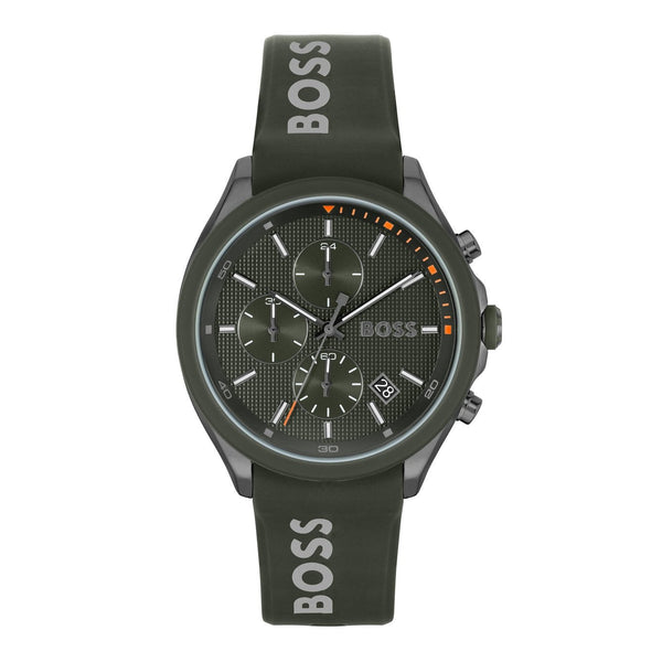 Shop Hugo Boss Velocity Chronograph Green Dial Green Rubber Strap Watch For Men - 1514060 in USA