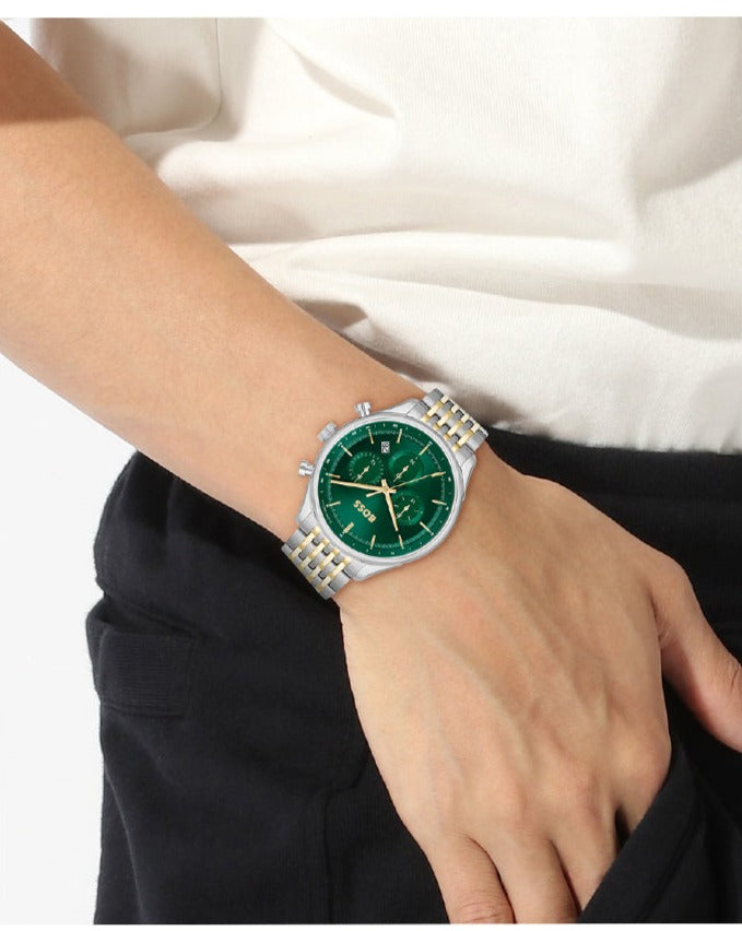 Shop Hugo Boss Gregor Chronograph Green Dial Two Tone Steel Strap Watch For Men - 1514081 in USA