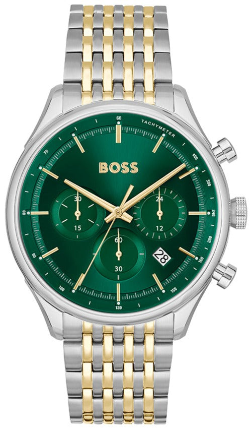 Shop Hugo Boss Gregor Chronograph Green Dial Two Tone Steel Strap Watch For Men - 1514081 in USA