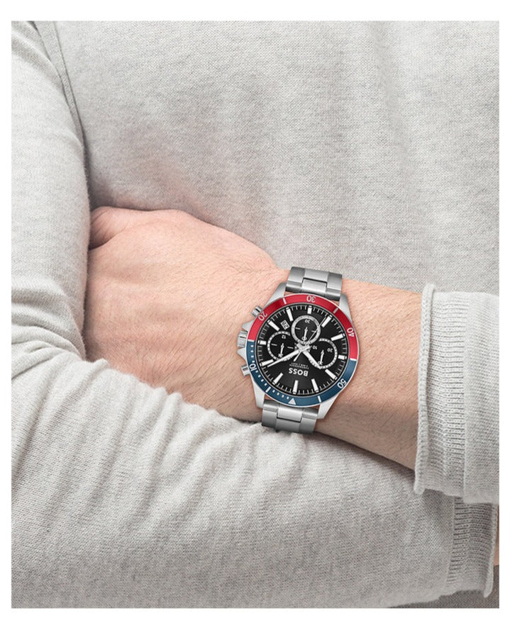 Hugo Boss Troper Chronograph Black Dial Silver Steel Strap Watch For Men - 1514108 Buy Now By Hugo Boss