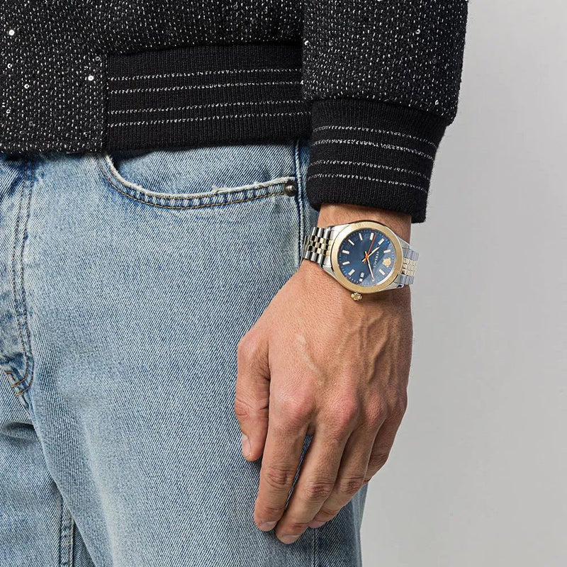 Versace Hellenyium Quartz Blue Dial Two Tone Steel Strap Watch for Men - VEVK00520 Buy Now By Versace