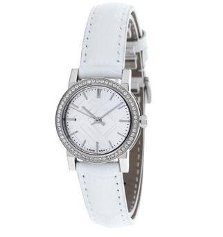 Shop Burberry The City Diamonds Silver Dial White Leather Strap Watch for Women - BU9221 in USA