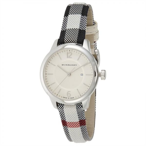 Shop Burberry Classic Stone Silver Dial Horseberry Black Leather Strap Watch for Women - BU10103 in USA