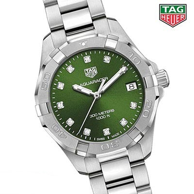 Shop Tag Heuer Aquaracer Diamonds Emerald Green Dial Watch for Women - WBD1316.BA0740 in USA