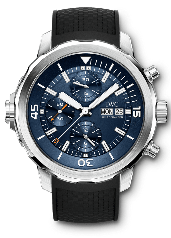 Shop IWC Aquatimer Automatic Chronograph 44mm Blue Dial Black Rubber Strap Watch for Men - IW376805 in USA