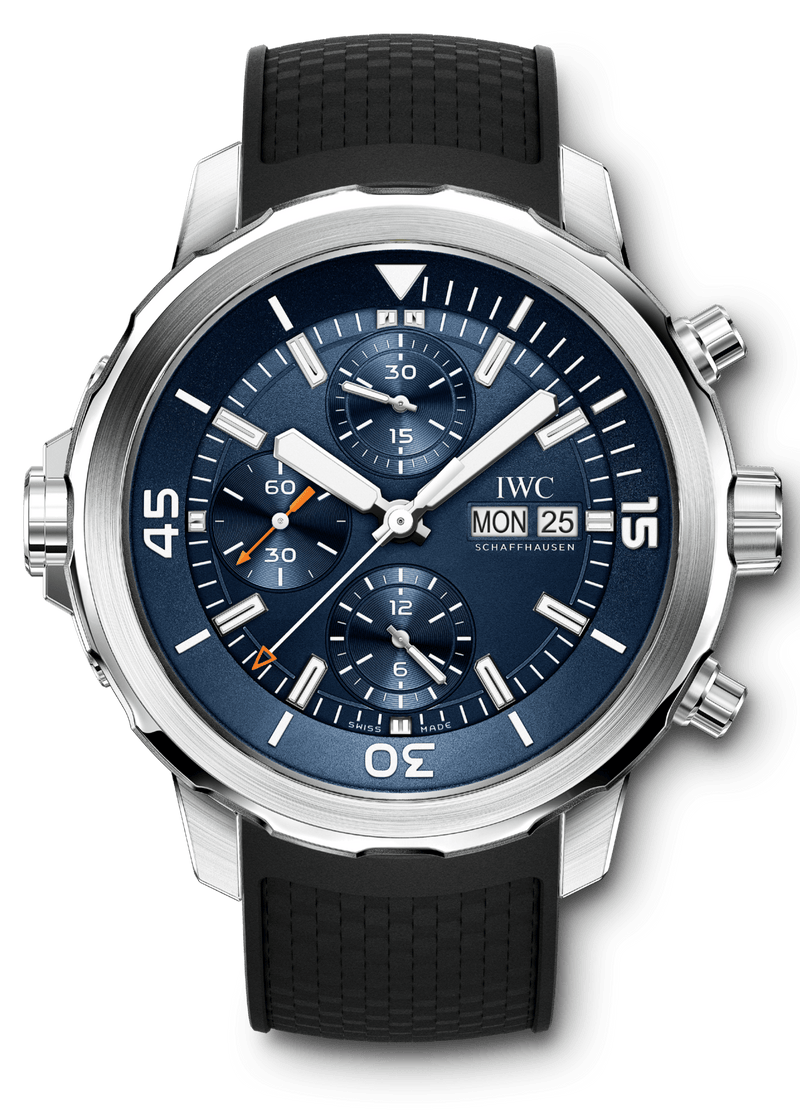 Shop IWC Aquatimer Automatic Chronograph 44mm Blue Dial Black Rubber Strap Watch for Men - IW376805 in USA