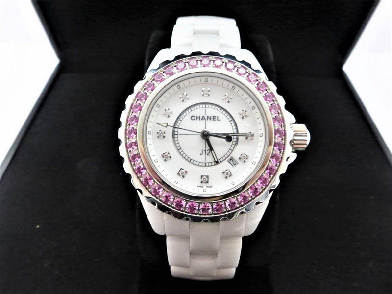 Shop Chanel J12 Sapphire Bezel Ceramic White Dial White Steel Strap Watch for Women - J12 H2010 in USA