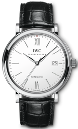 Shop IWC Portofino Automatic White Dial Black Leather Strap Watch for Men - IW356501 in USA