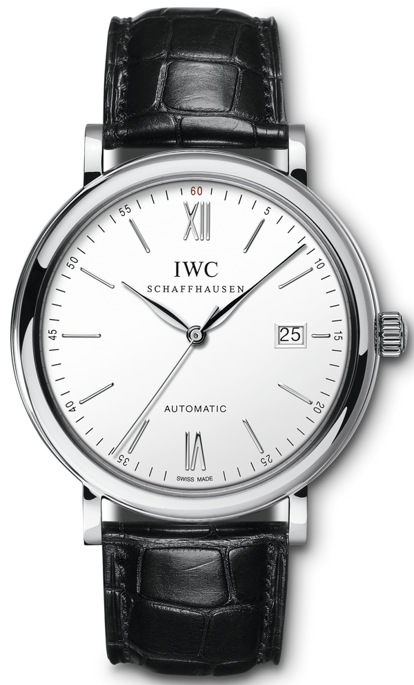 Shop IWC Portofino Automatic White Dial Black Leather Strap Watch for Men - IW356501 in USA