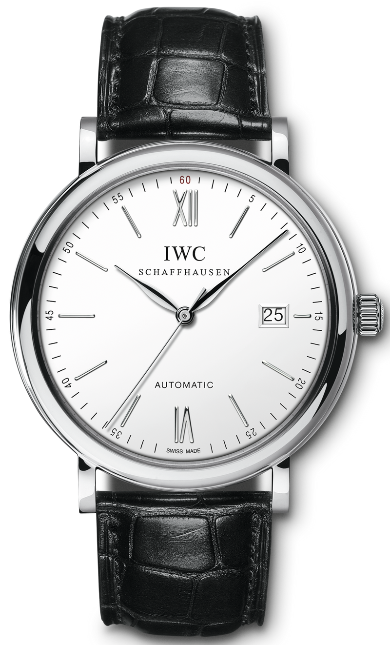 Shop IWC Portofino Automatic White Dial Black Leather Strap Watch for Men - IW356501 in USA