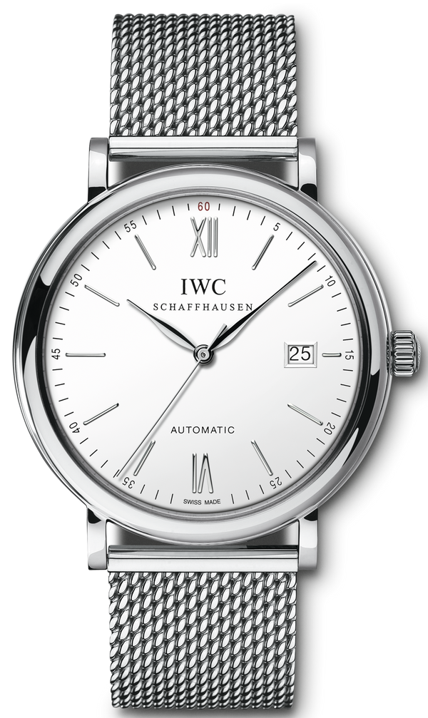 Shop IWC Portofino Automatic White Dial Silver Mesh Bracelet Watch for Men - IW356505 in USA
