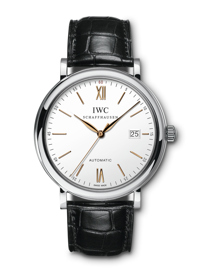 Shop IWC Portofino Automatic White Dial Black Leather Strap Watch for Men - IW356517 in USA