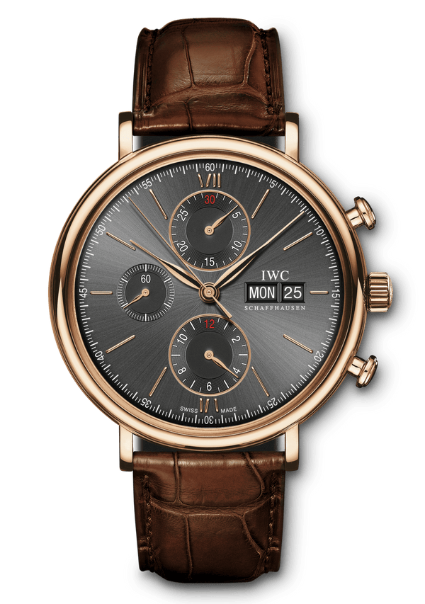 Shop IWC Portofino Chronograph Grey Dial Brown Leather Strap Watch for Men - IW391021 in USA