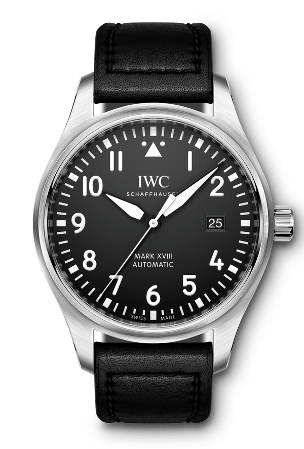 Shop IWC Pilot's Mark XVIII 40mm Black Dial Black Leather Strap Watch for Men - IW327001 in USA