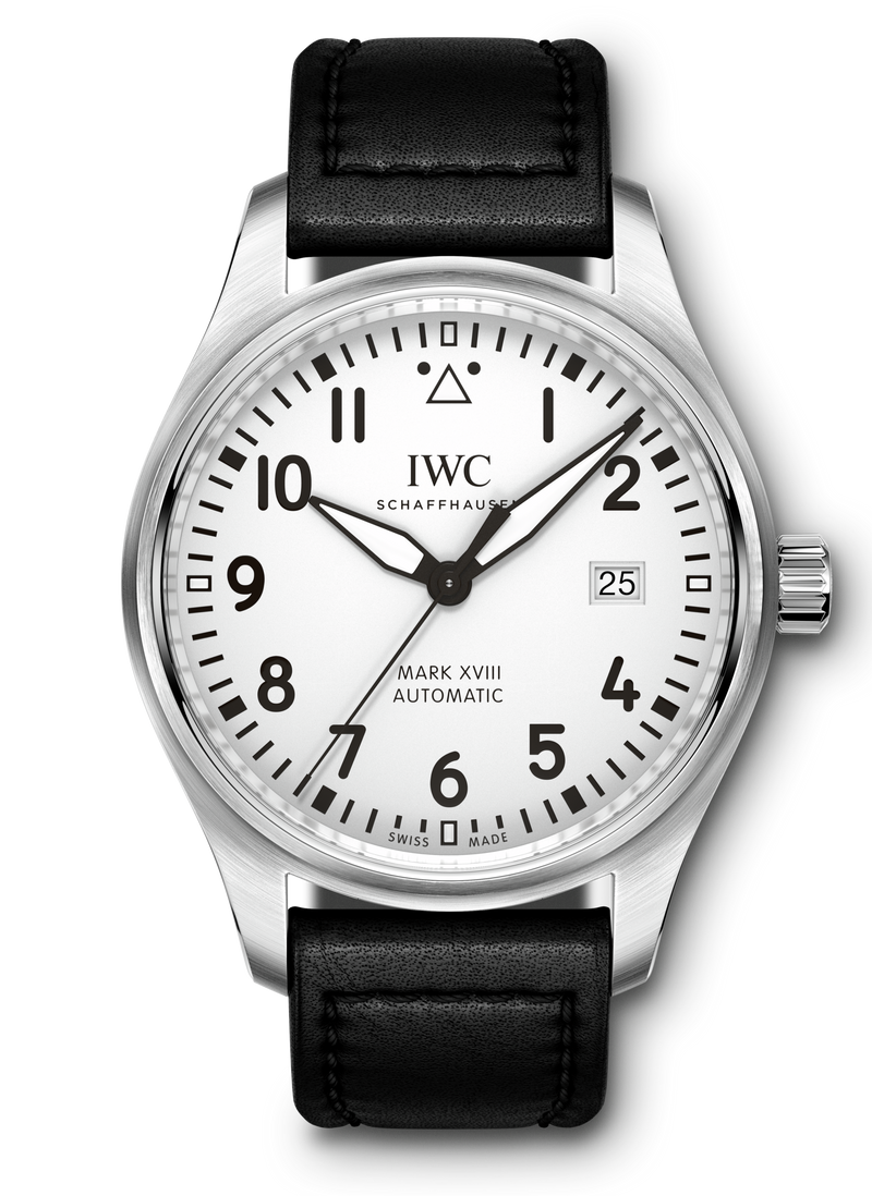 IWC Pilot's Watch Mark XVIII White Dial Black Leather Strap Watch for Men - IW327002 Buy Now By IWC