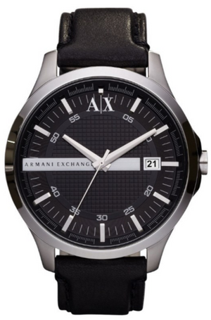 Armani Exchange Hampton Chronograph Black Dial Black Leather Strap Watch For Men - AX2101