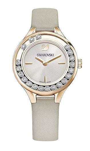 Shop Swarovski Lovely Crystals Mini Grey Dial Grey Leather Strap Watch for Women - 5261481 in USA