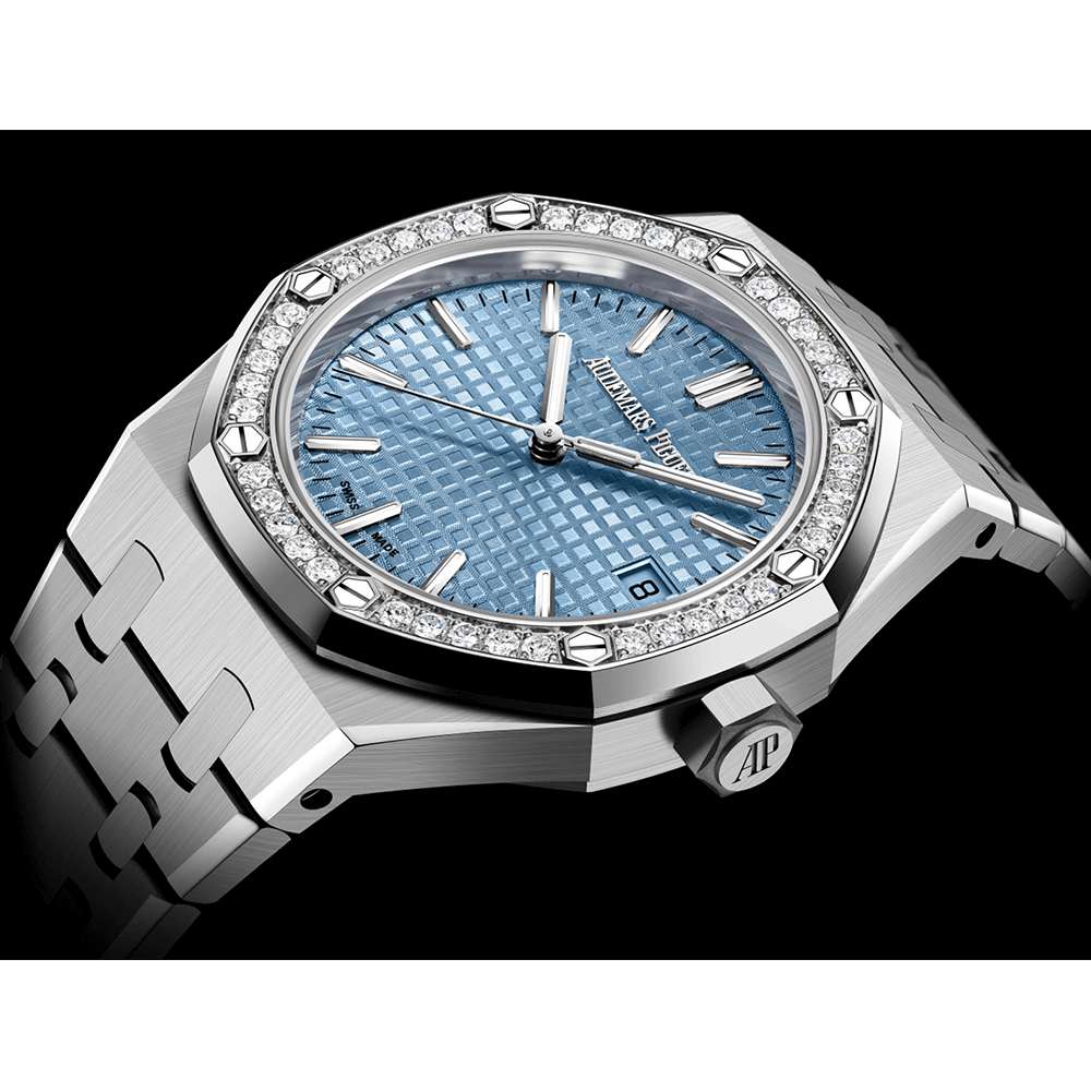 Audemars Piguet Royal Oak Diamonds Light Blue Dial Silver Steel Strap Watch for Women - 15551ST.ZZ.1356ST.04