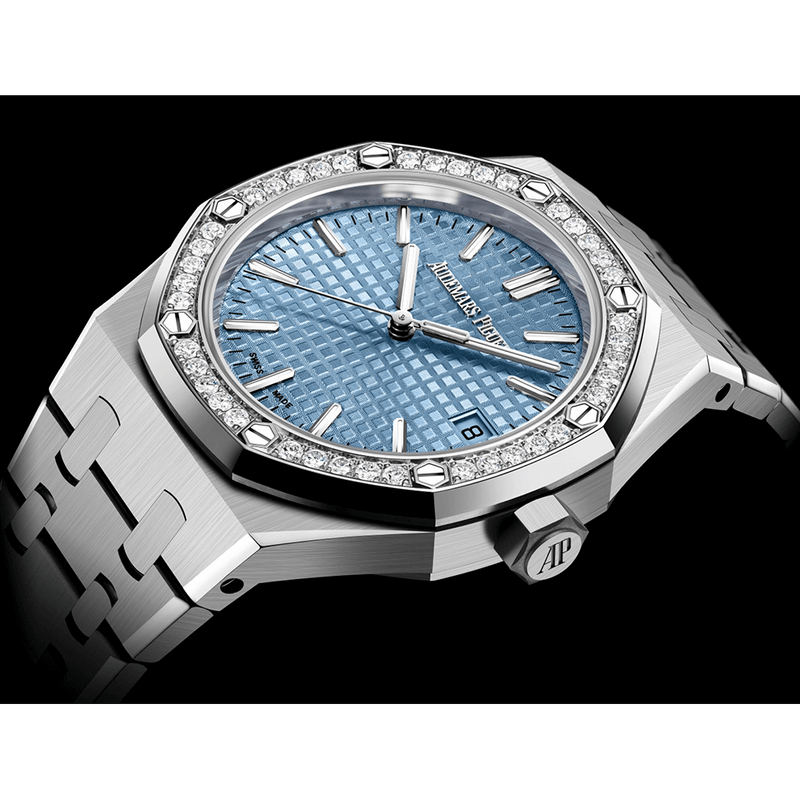 Audemars Piguet Royal Oak Diamonds Light Blue Dial Silver Steel Strap Watch for Women - 15551ST.ZZ.1356ST.04