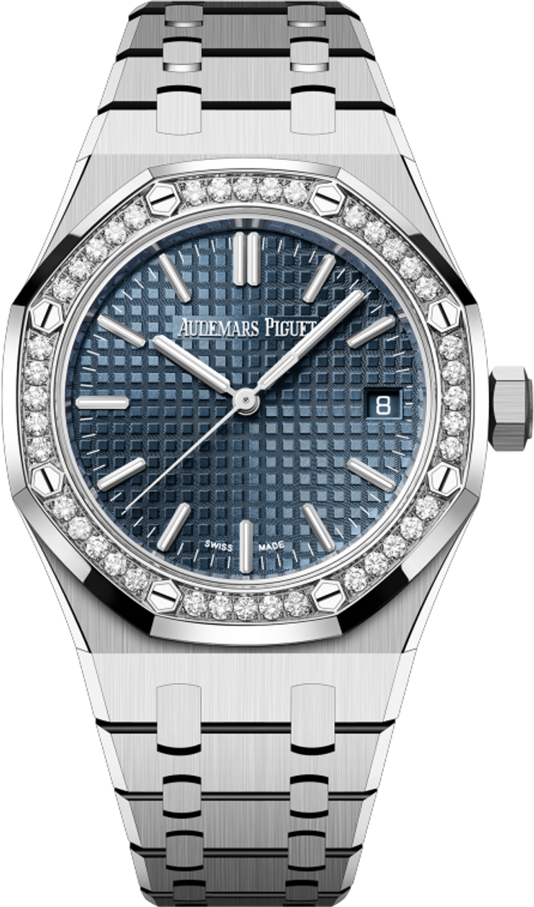 Audemars Piguet Royal Oak 50th Anniversary Diamond Ice Blue Dial Silver Steel Strap Watch for Men - 15551ST.ZZ.1356ST.01