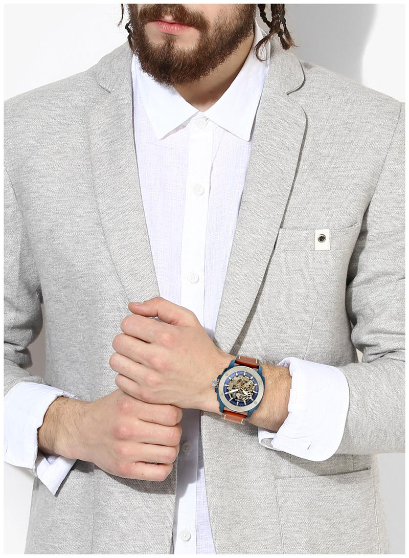 Fossil Modern Machine Automatic Skeleton Silver Dial Brown Leather Strap Watch for Men - ME3135 Buy Now By Fossil