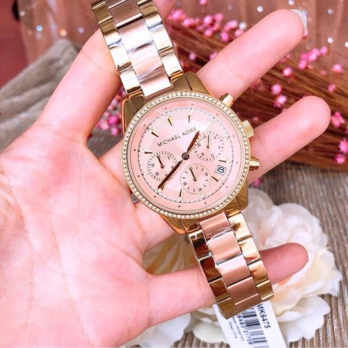 Michael Kors Ritz Chronograph Rose Dial Two Tone Steel Strap Watch for Women - MK6475 Buy Now By Michael Kors