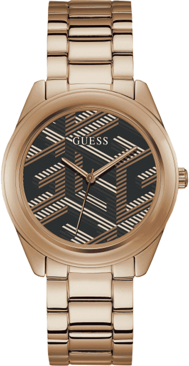 Shop Guess Cubed Analog Black Dial Rose Gold Steel Strap Watch For Women - GW0607L3 in USA
