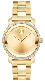 Shop Movado Bold Diamonds Gold Dial Gold Steel Strap Watch for Women - 3600150 in USA
