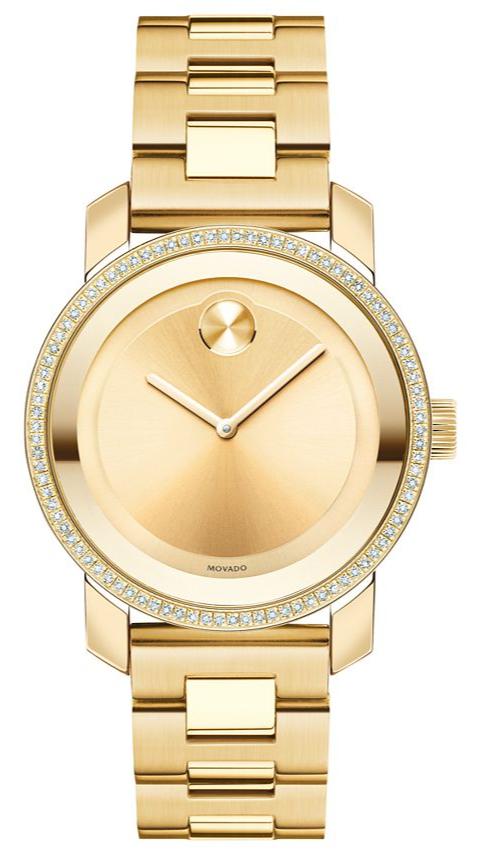 Shop Movado Bold Diamonds Gold Dial Gold Steel Strap Watch for Women - 3600150 in USA