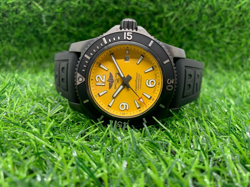 Breitling Superocean Automatic 46mm Yellow Dial Black Rubber Strap Watch for Men - M17368D71I1S1